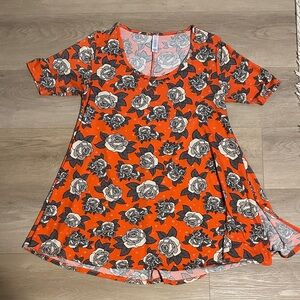 LuLaRoe Orange and Gray Flower Top